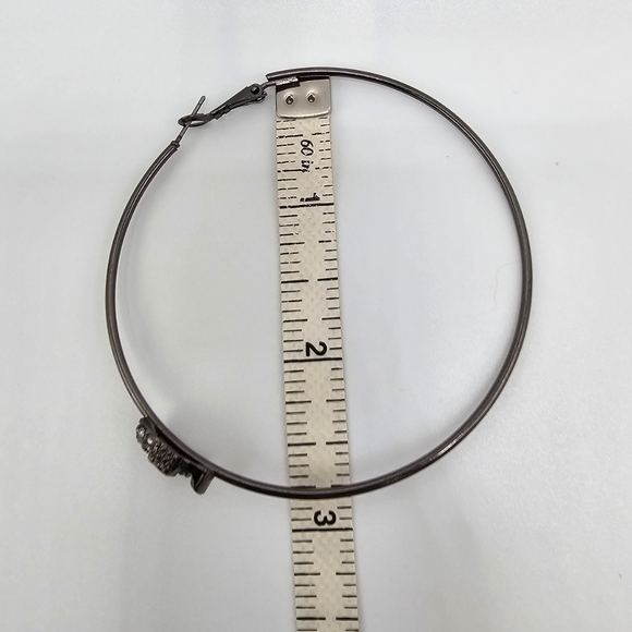 Rhinestone Skull Hoop Earrings - Picture 3 of 3